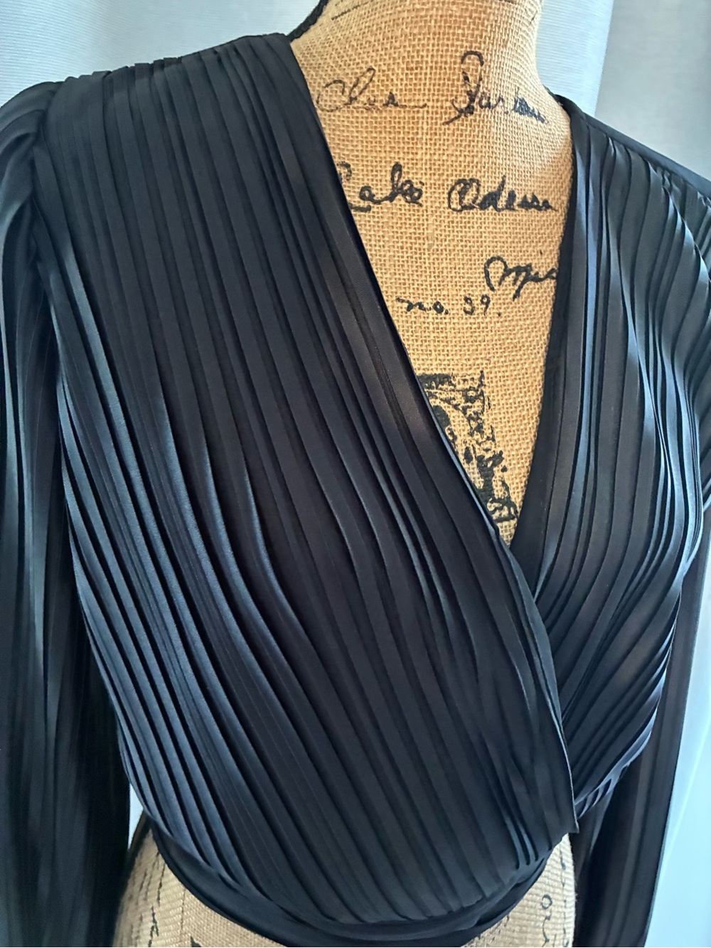 Japna Black Pleated Wrap-Style Blouse - Picture 3 of 9